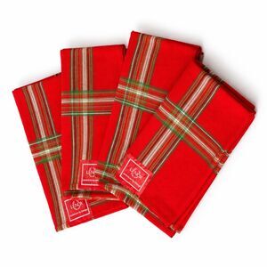 New Lenox Cloth Napkins Set of 4 Holiday Gatherings Red Plaid Cotton Christmas